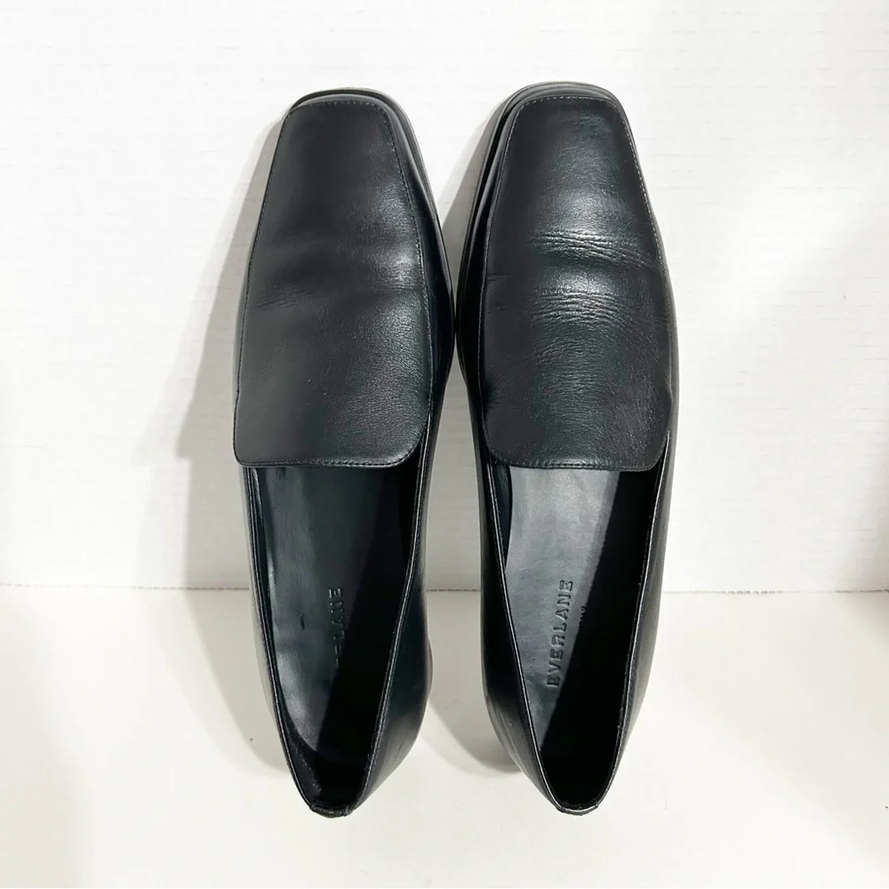 Everlane The 90's Black Leather Square Toe Round Heel Loafers Flats Size 9.5